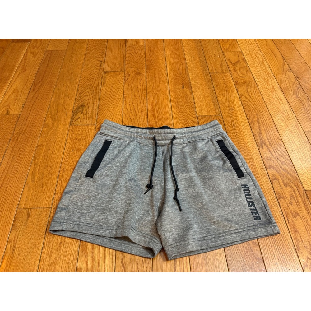 Hollister Gray Heathered Tech Fleece Athletic Shorts Sz Small Logo Pockets
